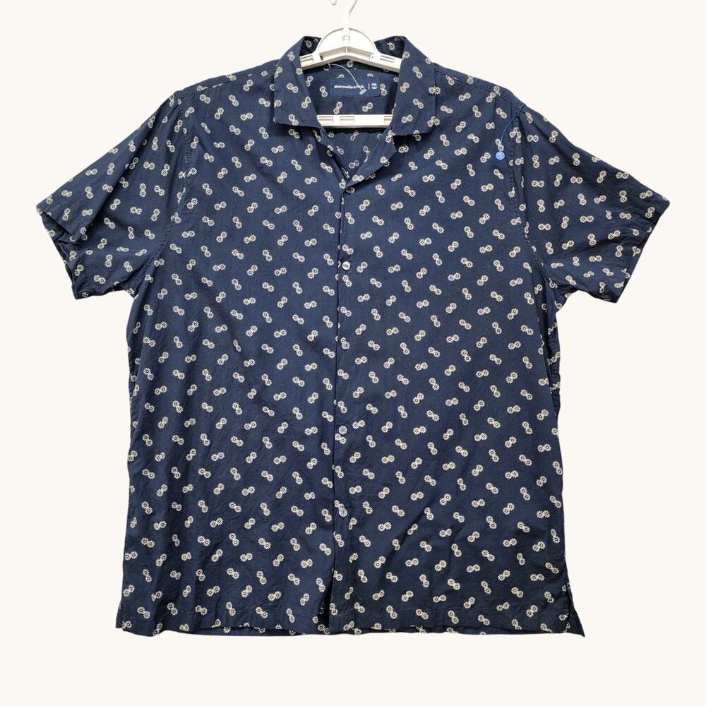 Abercrombie & Fitch Men’s XXL Blue Floral Print Camp Shirt Viscose Soft Hipster - Picture 2 of 8